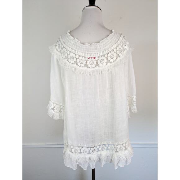 Scandal Italy Blouse Top Linen Embroidered Lace Gauzy Boho Summer White Size M - Picture 4 of 10